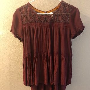 Red blouse with cute lace!